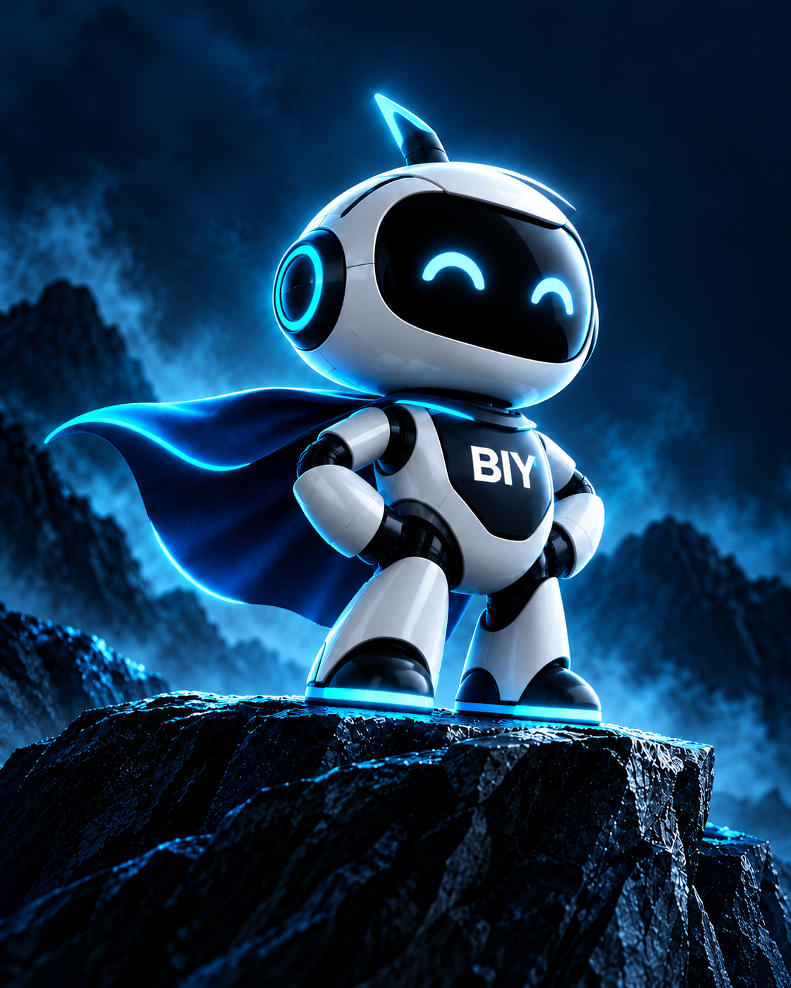 Beacon, the BIY Digital Solution mascot, with BIY lettering on his chest